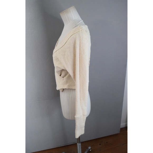 Free People Lupine Tee Wrap Top XS Cream Textured Ribbed Revolve Long Sleeve - Picture 2 of 6